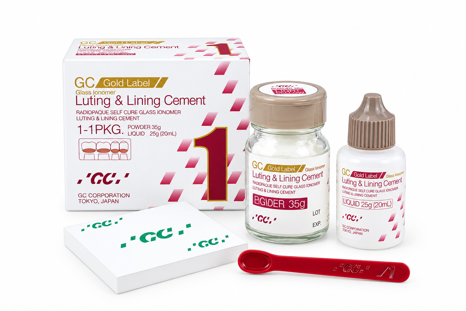 GC Gold Label 1 Luting & Lining GIC -Big Pack – 35g Powder + 25ml Liquid - Image 3